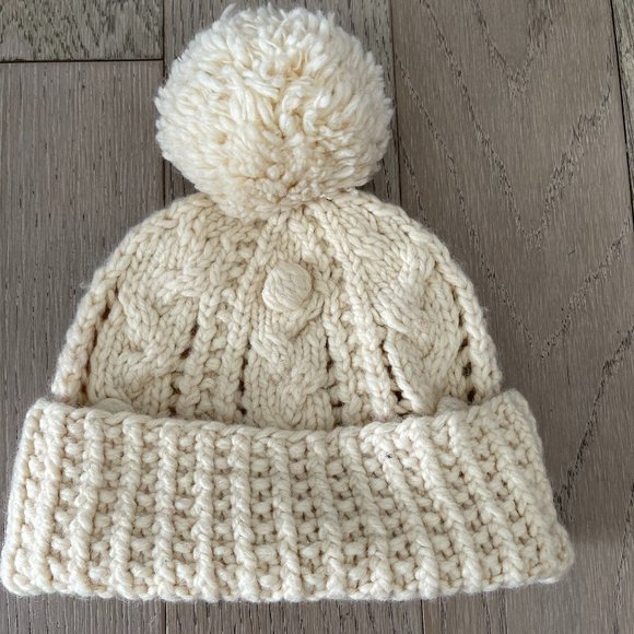 VINTAGE Abercrombie & Fitch pompom Pom Hat Beanie New Lamb wool CABLE rare main image 8